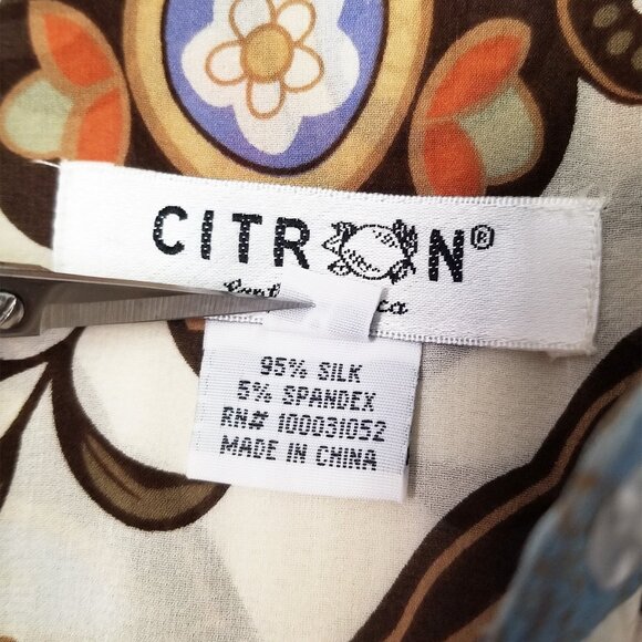 Citron Santa Monica Fall Leaf Silk Blend Blouse Top M Ruched Sleeves Lagenlook - Picture 5 of 16